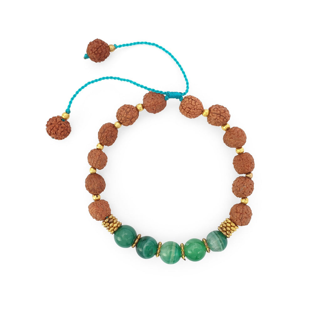 
                  
                    Load image into Gallery viewer, Bracelet Prayer rudraksha gemstone green malachite top view
                  
                
