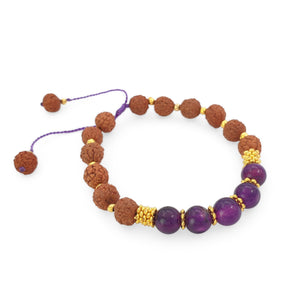 
                  
                    Load image into Gallery viewer, Bracelet Prayer rudraksha gemstone purple agate side view
                  
                