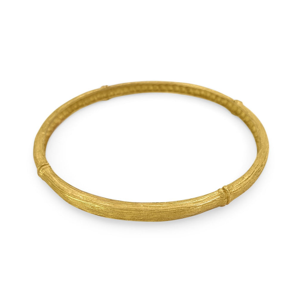 
                  
                    Load image into Gallery viewer, Handmade brass boho bamboo bangle gold color side view
                  
                