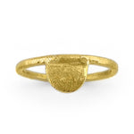Brass gold color ring with hammered half moon shape front view