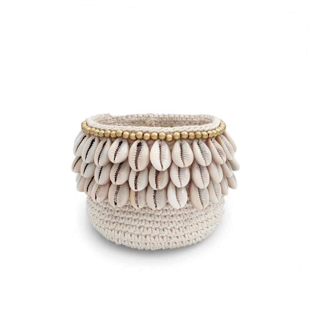 Crochet Basket Cowrie Shells 3 lines