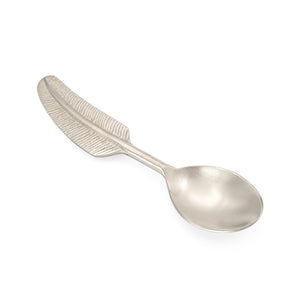 
                  
                    Load image into Gallery viewer, Handmade Brass boho feather teaspoon silver color side view
                  
                