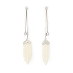 Silver 925 feather earring Hand carved bone and zircone 