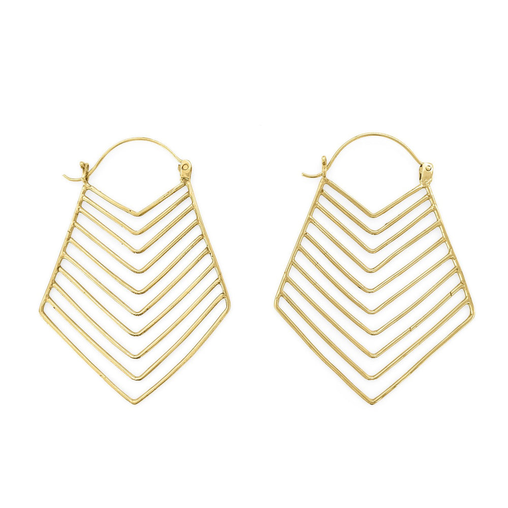 Brass earring tribal lines XL