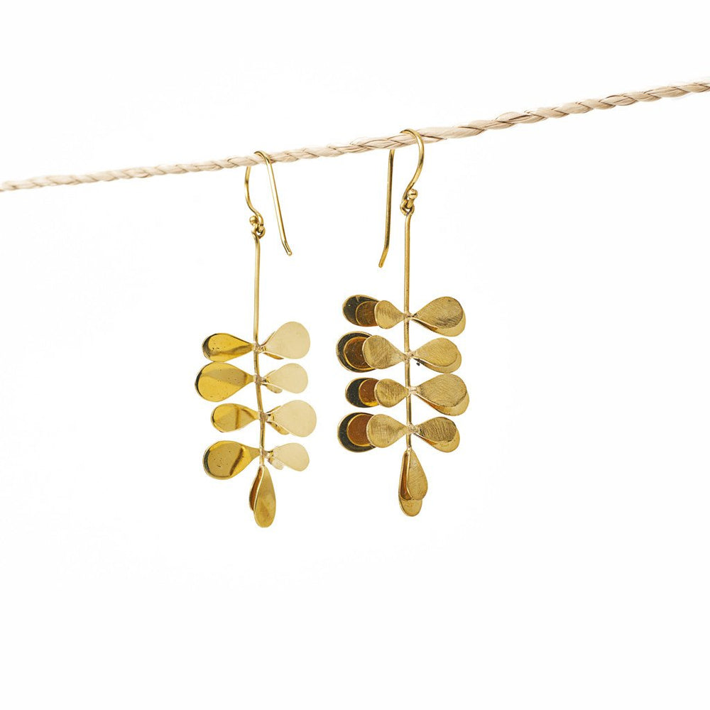 
                  
                    Load image into Gallery viewer, Earring Moringa Leaf Brass Gold Back
                  
                