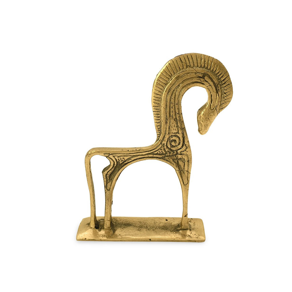 Statue Mini Brass Horse Curved side view