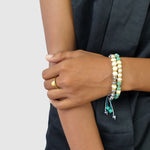 Handmade pearl boho bracelet crystals on model