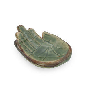 
                  
                    Load image into Gallery viewer, Incense holder ceramic Hand Green L side view
                  
                