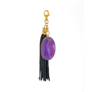 
                  
                    Load image into Gallery viewer, Keychain Leather Tassel Agate Stone Charm
                  
                