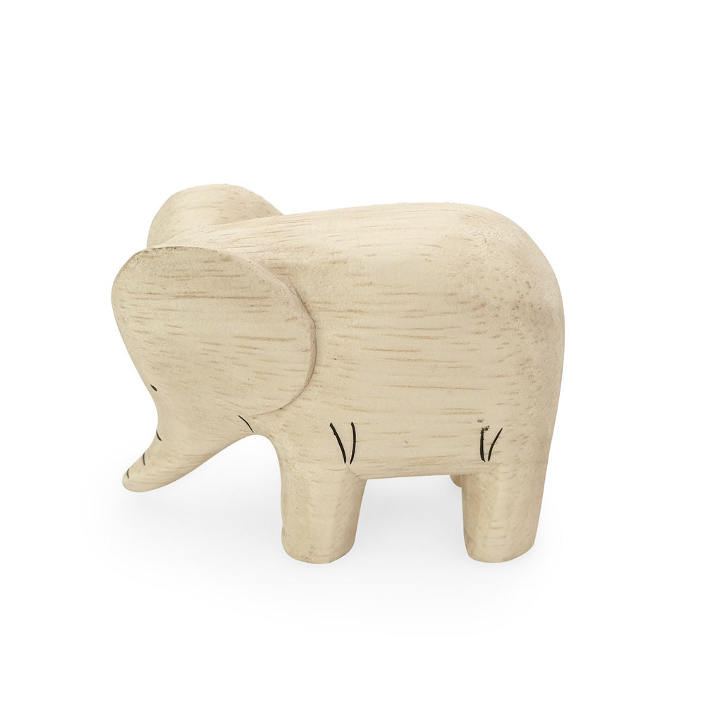 Mini handmade wooden toy animal elephant side view