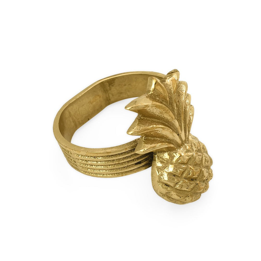 
                  
                    Load image into Gallery viewer, Handmade brass napkin ring pineapple side view
                  
                