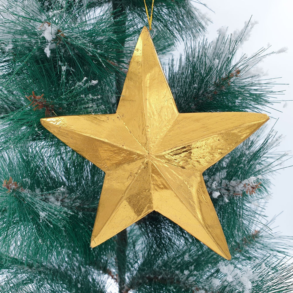 Wooden Christmas Ornaments Shiny Gold Stars