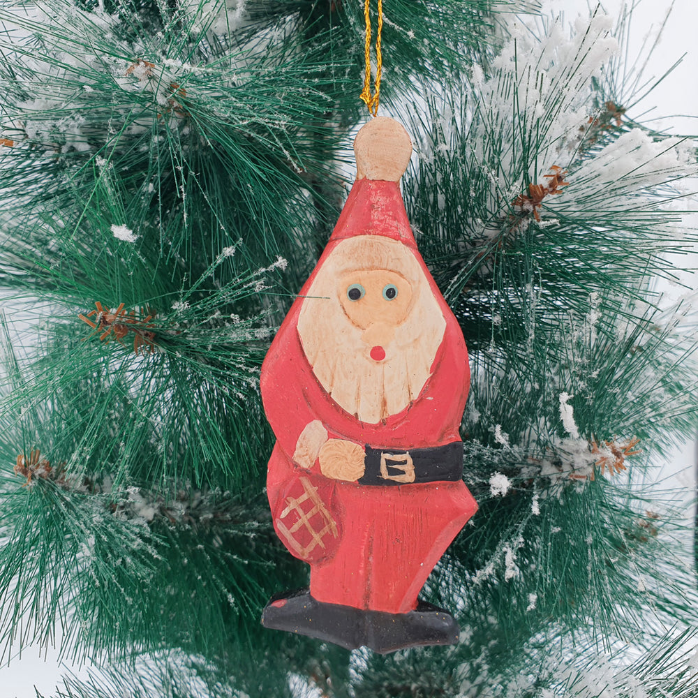 Wooden Christmas Ornaments Vintage Santa with bag