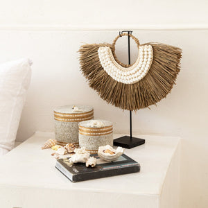 
                  
                    Load image into Gallery viewer, Shell Necklace Decor on stand with Seagrass  Fringes
                  
                