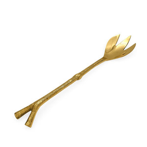 
                  
                    Load image into Gallery viewer, Handmade brass serving cutlery twig&amp;amp; leaf fork
                  
                