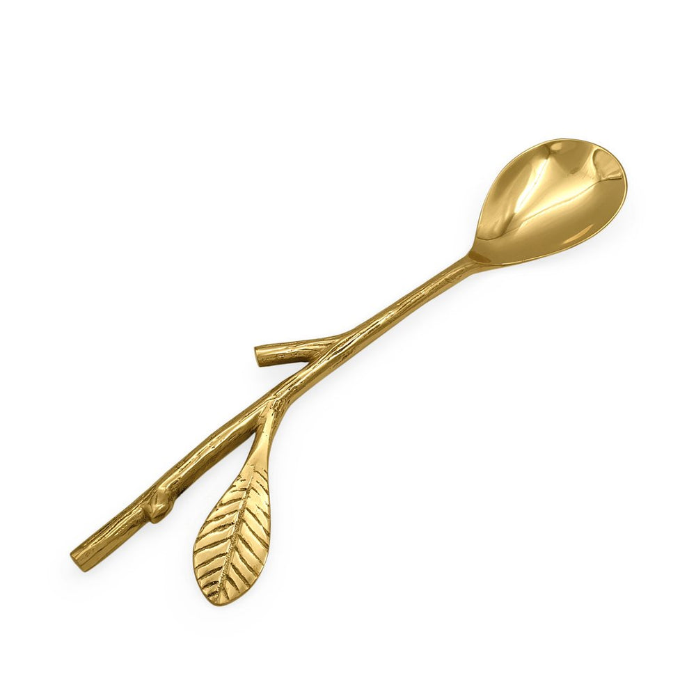 
                  
                    Load image into Gallery viewer, Handmade brass serving cutlery twig&amp;amp; leaf spoon
                  
                