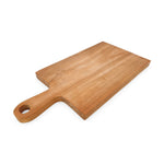 rectangle teak wood cutting board rounded handle w hole angle