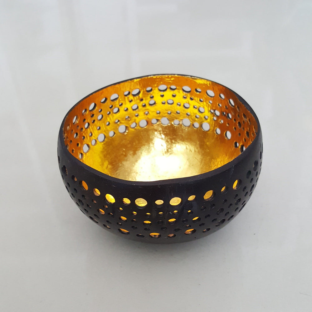 
                  
                    Load image into Gallery viewer, Coconut Candle Holder Carved Bowl Gold
                  
                