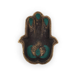 
                  
                    Load image into Gallery viewer, Brass Trinket Tray Hamsa Hand Lotus
                  
                