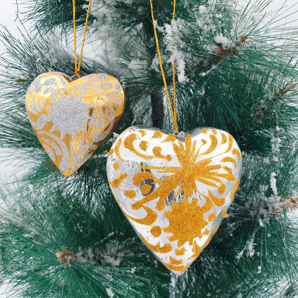 
                  
                    Load image into Gallery viewer, Wooden Christmas Ornaments Sparkling Gold Hearts
                  
                