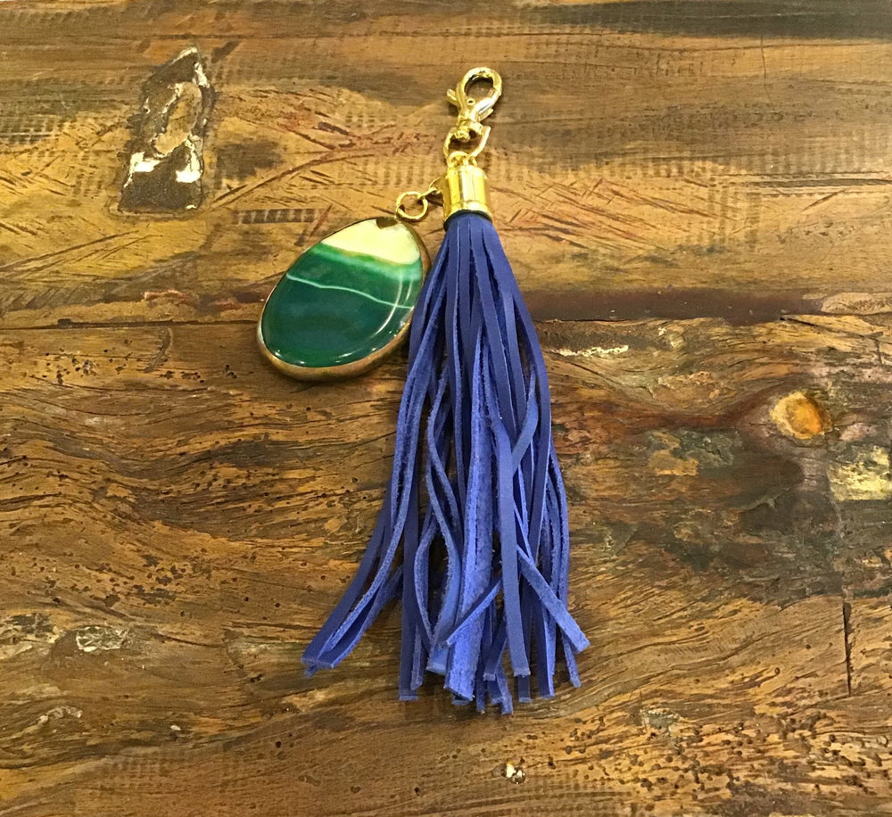 
                  
                    Load image into Gallery viewer, Keychain Leather Tassel Agate Stone Charm
                  
                