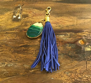 
                  
                    Load image into Gallery viewer, Keychain Leather Tassel Agate Stone Charm
                  
                