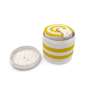 
                  
                    Load image into Gallery viewer, Balinese Beads Box Round Set Of 3 Yellow Stripes
                  
                