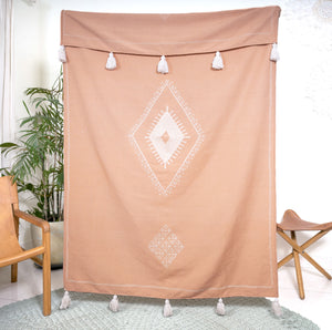 
                  
                    Load image into Gallery viewer, Cotton Linen Peach Folk Embroidery Throw
                  
                