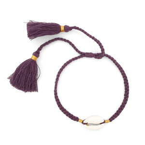 
                  
                    Load image into Gallery viewer, Boho handmade shell bracelet tassel purpur dark front view
                  
                