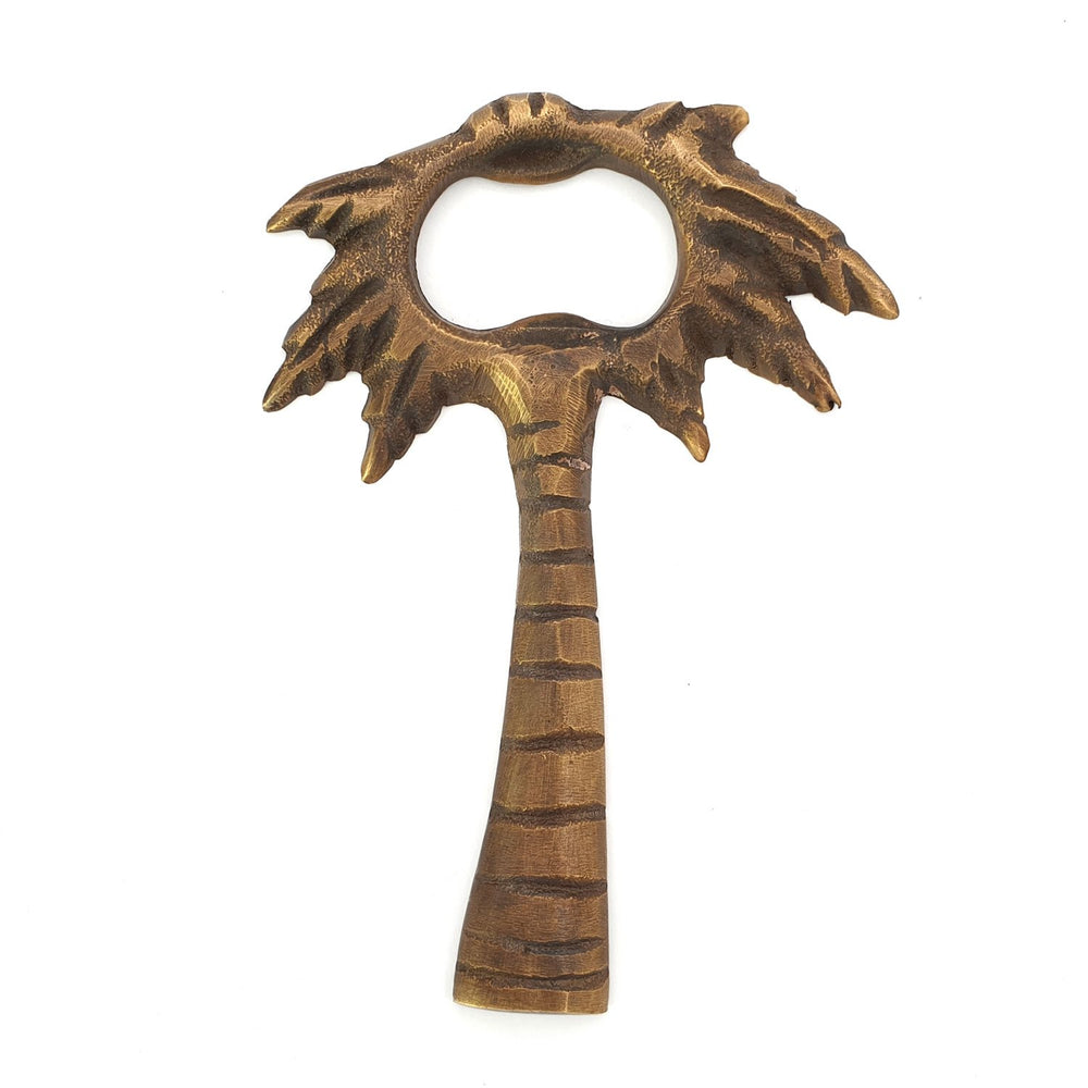 
                  
                    Load image into Gallery viewer, Brass Bottle opener palm tree boho handmade antique gold front view
                  
                