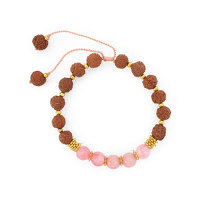 
                  
                    Load image into Gallery viewer, Bracelet Prayer rudraksha gemstone light pink agate top view
                  
                