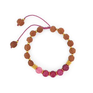 
                  
                    Load image into Gallery viewer, Bracelet Prayer rudraksha gemstone pink agate top view
                  
                