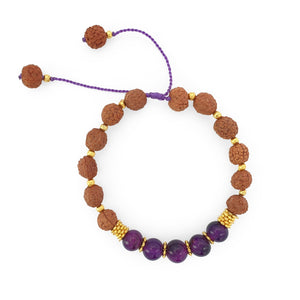 
                  
                    Load image into Gallery viewer, Bracelet Prayer rudraksha gemstone purple agate top view
                  
                