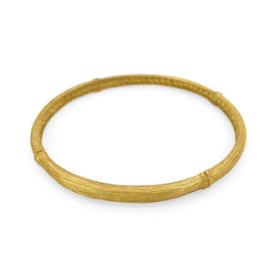 
                  
                    Load image into Gallery viewer, Handmade brass boho bamboo bangle gold color side view
                  
                