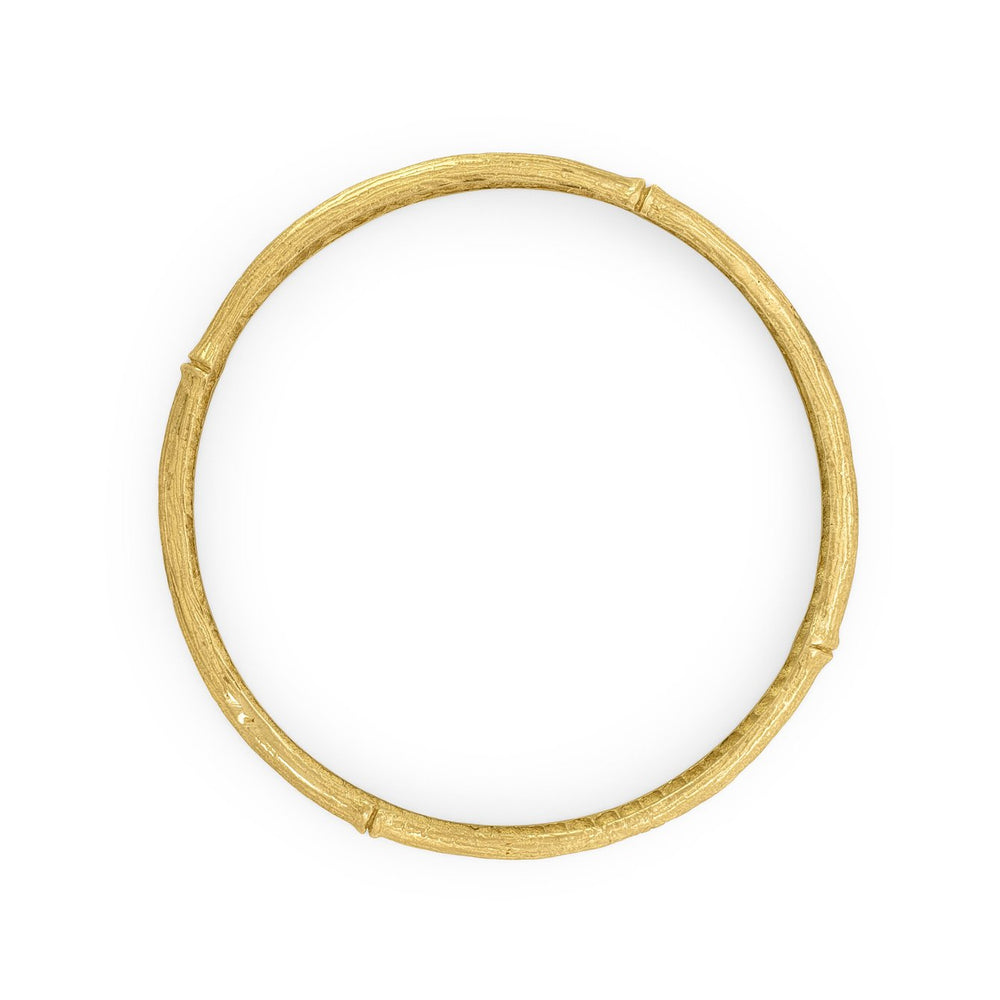 
                  
                    Load image into Gallery viewer, Handmade brass boho bamboo bangle gold color front view
                  
                