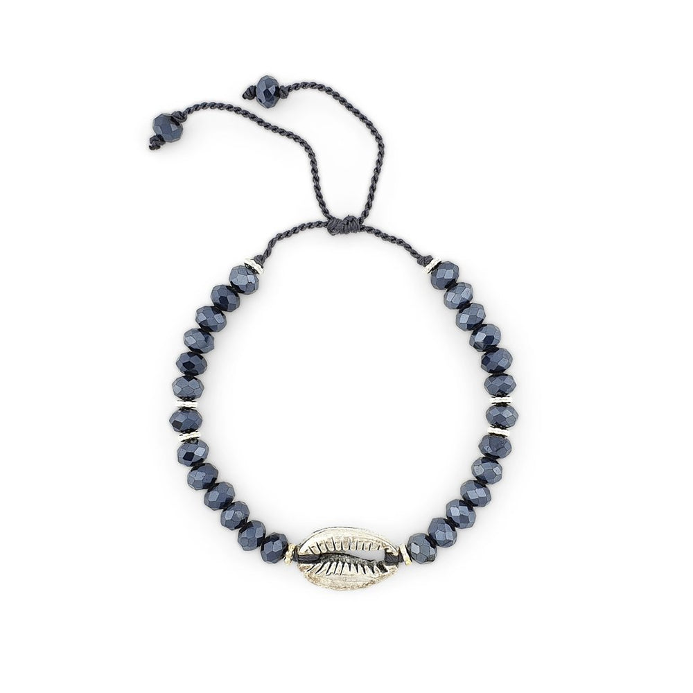 
                  
                    Load image into Gallery viewer, Bracelet with blue crystals and silver brass shell
                  
                