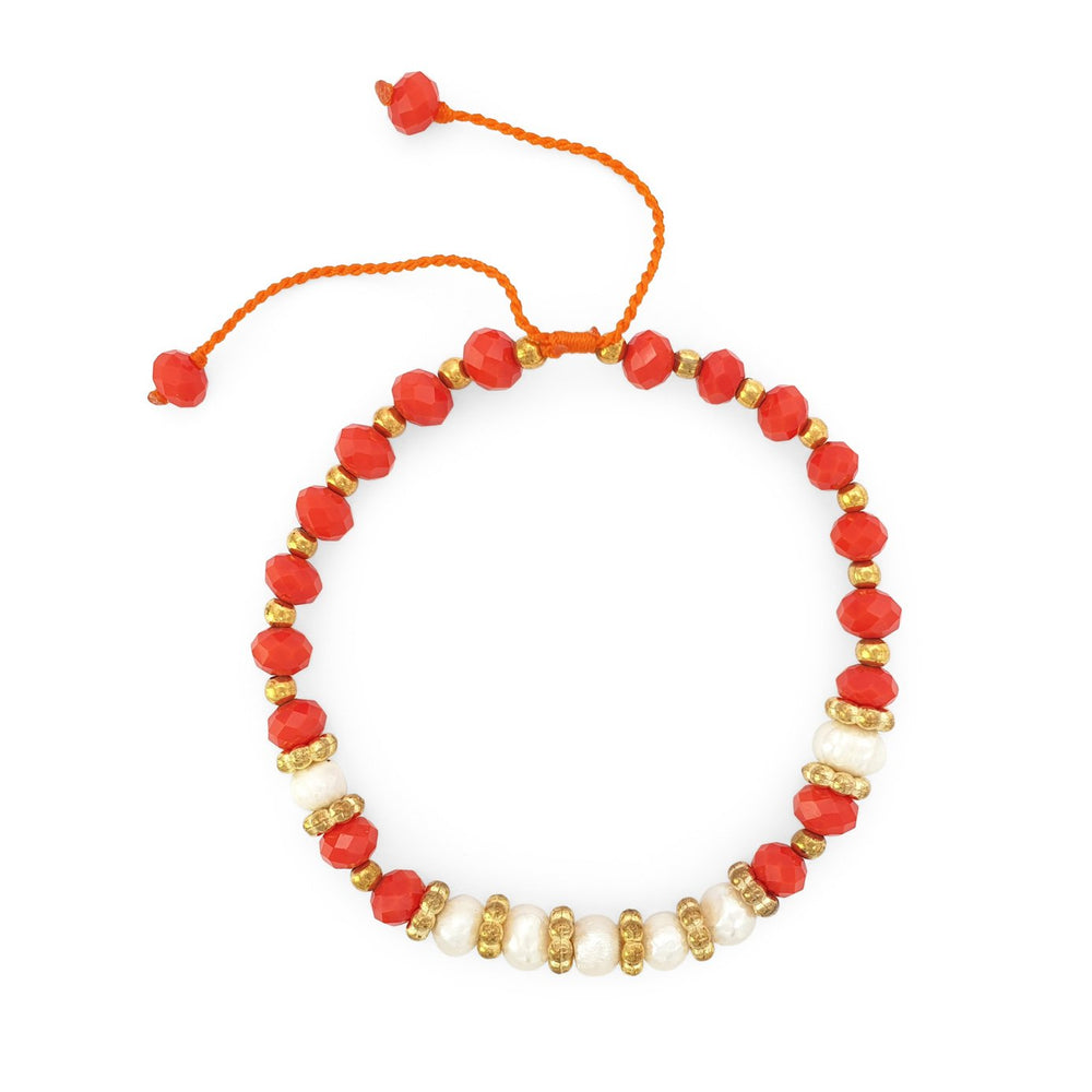 
                  
                    Load image into Gallery viewer, Handmade pearl boho bracelet orange crystals
                  
                