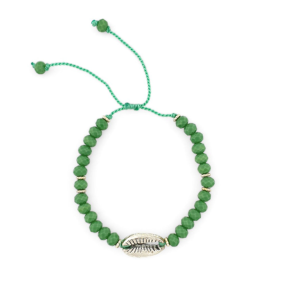 
                  
                    Load image into Gallery viewer, Bracelet with green crystals and silver brass shell
                  
                