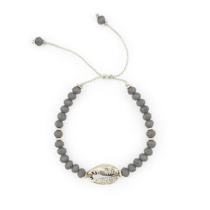 
                  
                    Load image into Gallery viewer, Bracelet with grey crystals and silver brass shell
                  
                