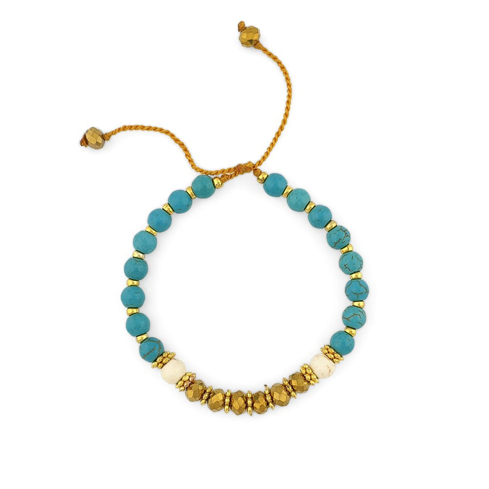 Turquoise Bracelet with gold beads and gold crystals