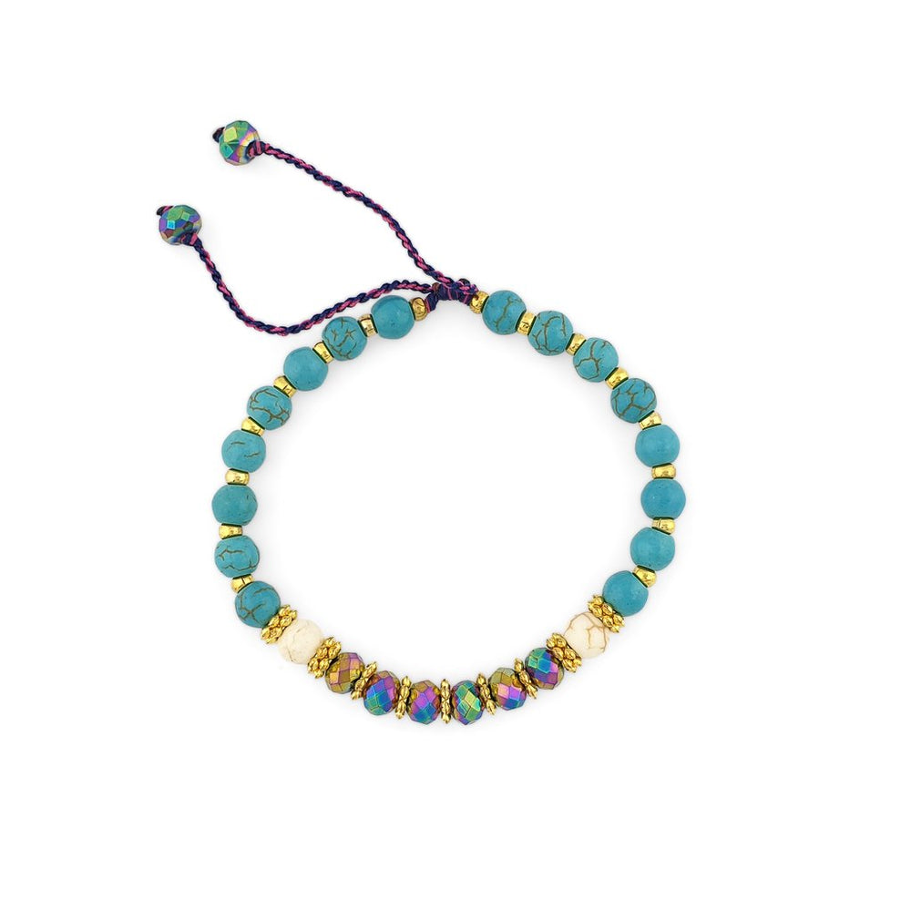 
                  
                    Load image into Gallery viewer, Turquoise Bracelet with gold beads and mix color crystals
                  
                