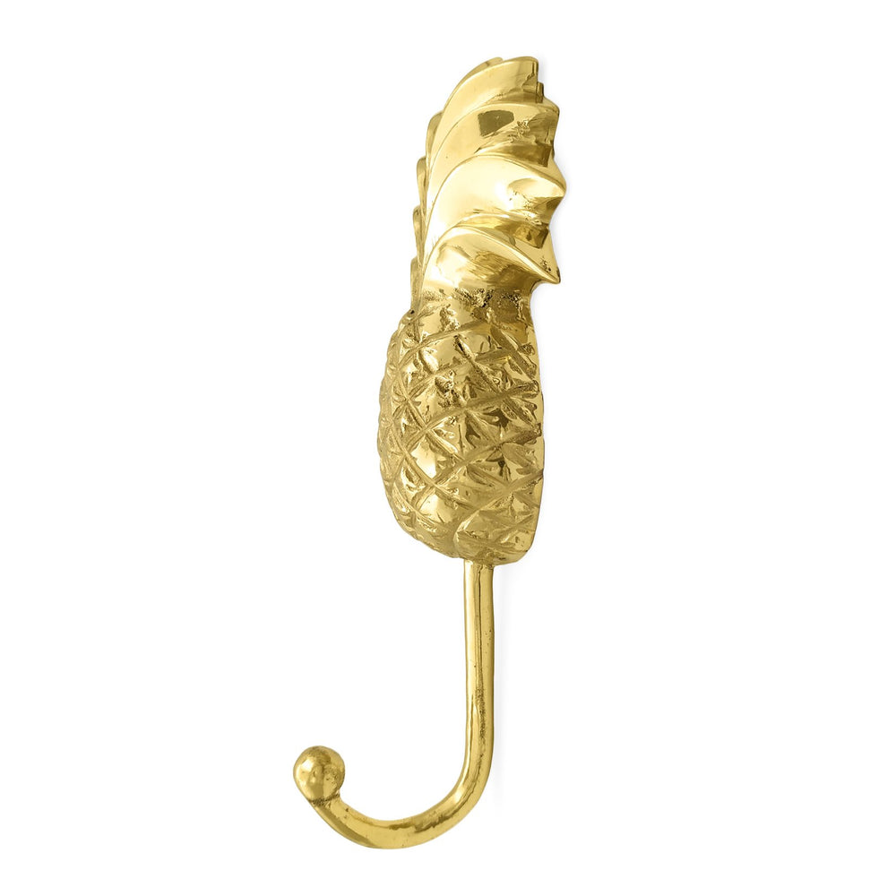 
                  
                    Load image into Gallery viewer, Handmade solid brass pineapple wall hook gold side view
                  
                
