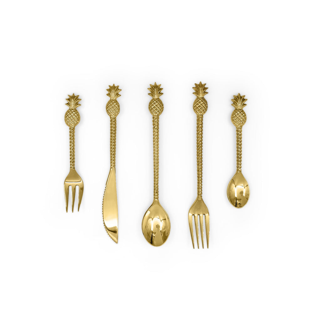 Solid brass pineapple cutlery set in gold