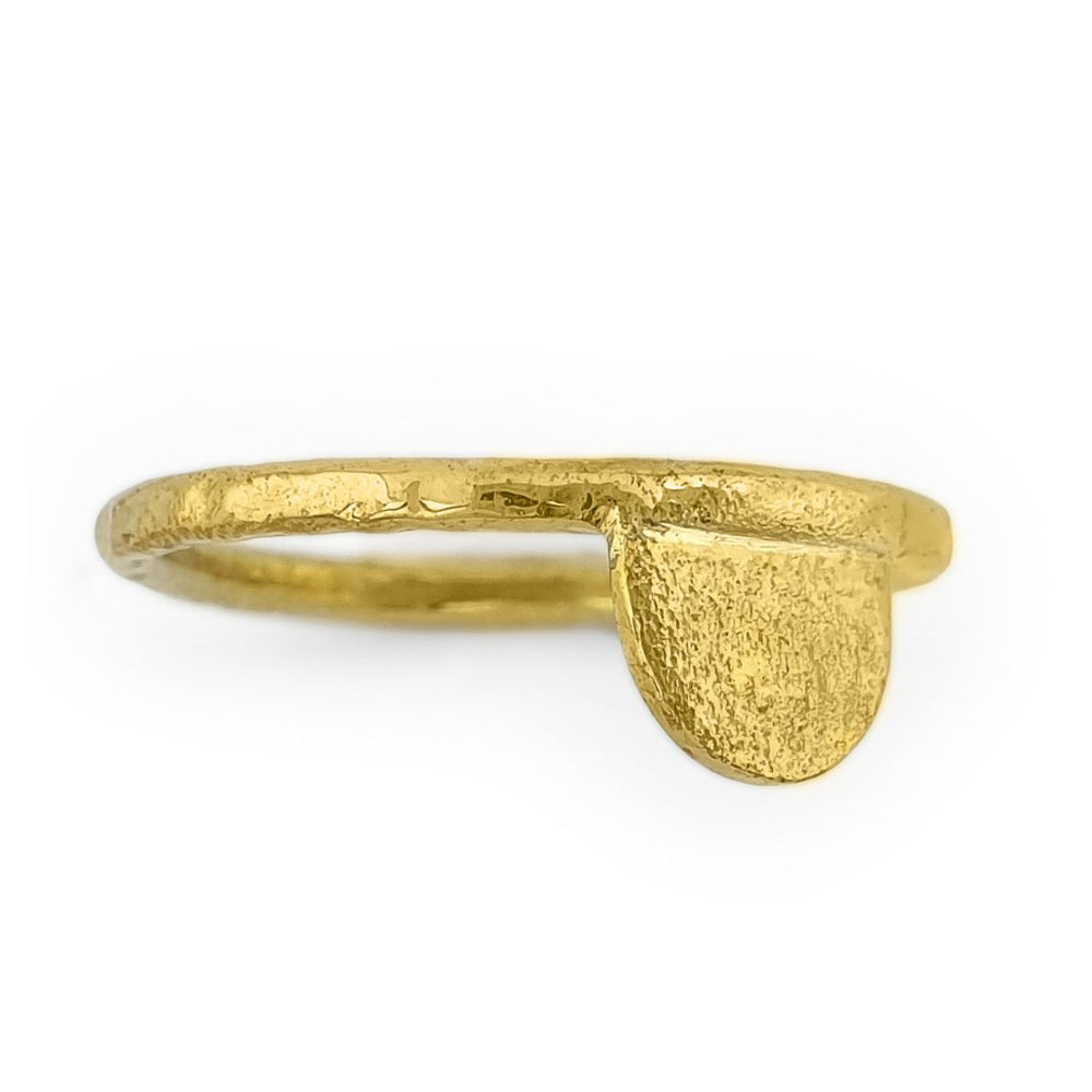 
                  
                    Load image into Gallery viewer, Brass gold color ring with hammered half moon shape side view
                  
                