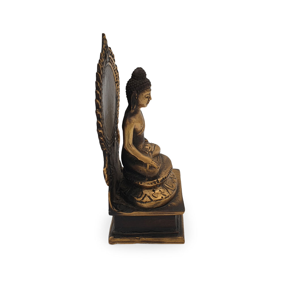 
                  
                    Load image into Gallery viewer, Brass Statue Buddha Aura sitting on a Lotus Flower
                  
                