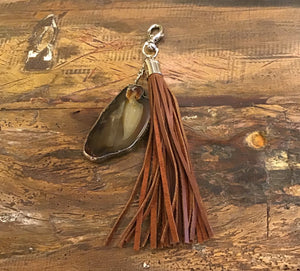 
                  
                    Load image into Gallery viewer, Keychain Leather Tassel Agate Stone Charm
                  
                