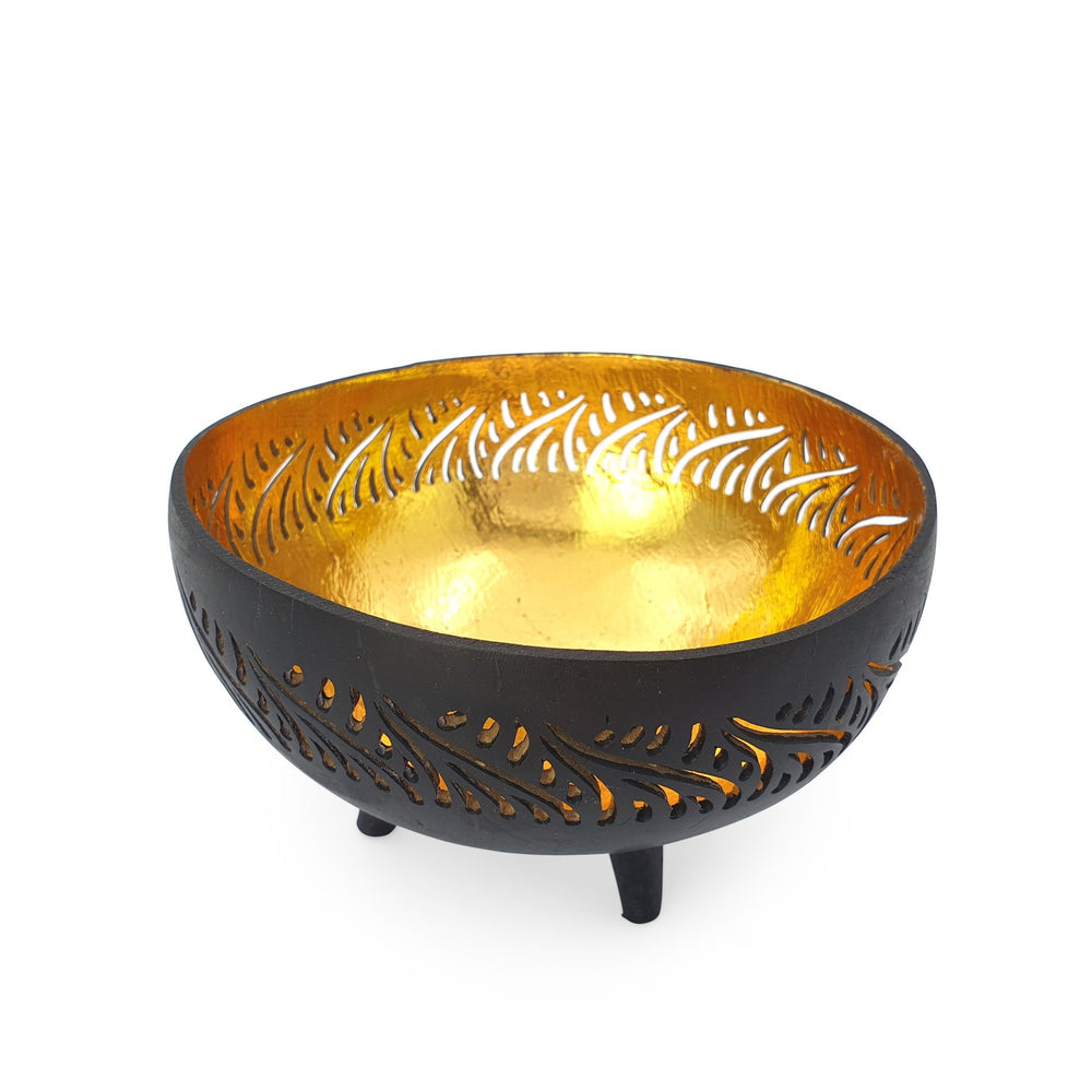 
                  
                    Load image into Gallery viewer, Coconut Candle Stand Gold Carved
                  
                