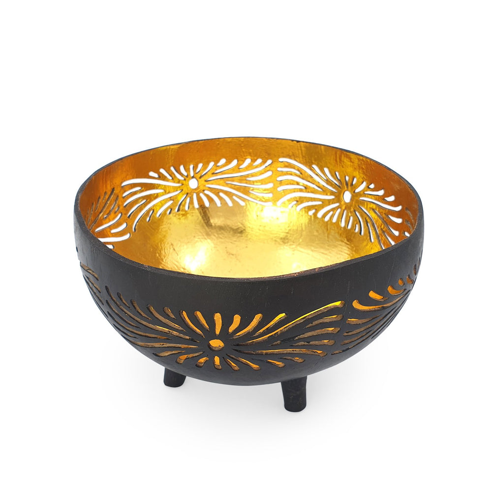 Coconut Candle Stand Gold Carved