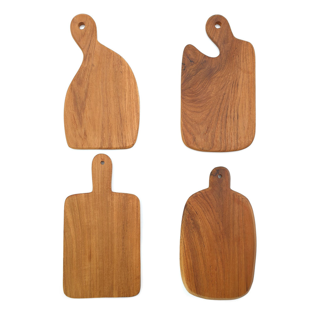Set of Wooden cheese boards in 4 different shapes made of teak 