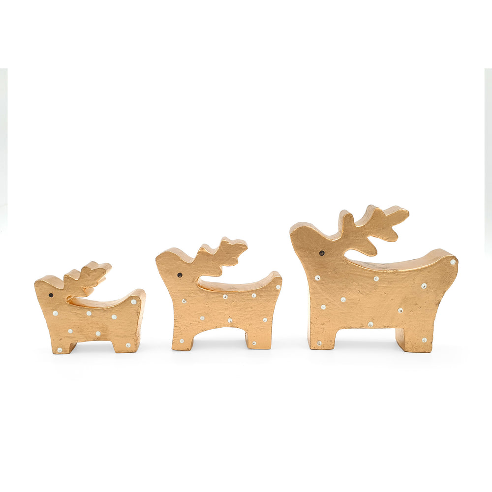 Christmas Decor Deer Family Polka Dot Set of 3 - Gold